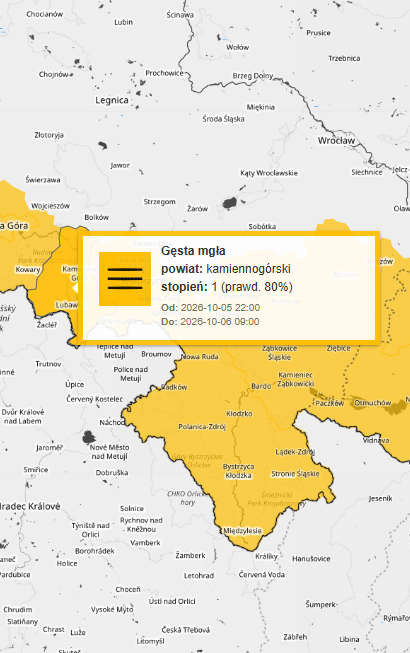 gęsta mgła ostrzeżenie IMGW PIB