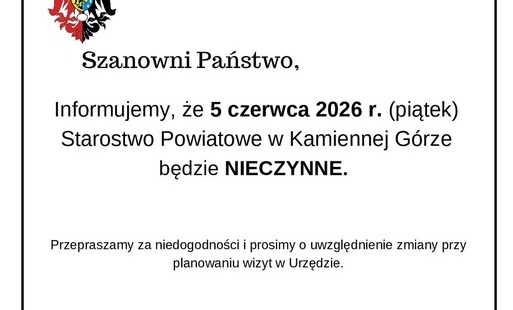 Zdjęcie do Informacja - 5 czerwca br. urząd nieczynny