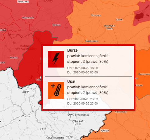 Zdjęcie do Ostrzeżenia meteorologiczne: burze stopień: 3 / upał: stopień: 2 / hydrologiczne: stopień 1