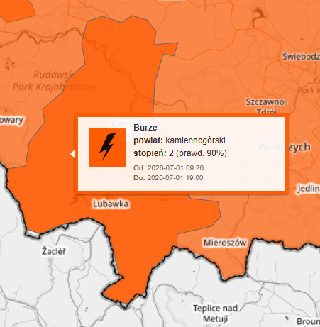 Zdjęcie do Ostrzeżenia meteorologiczne: burze: stopień 2 / hydrologiczne: stopień 1