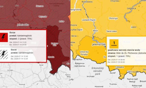 Zdjęcie do Ostrzeżenia meteorologiczne: burze - stopień 3 / hydrologiczne - stopień 1