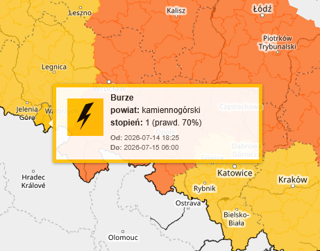 Zdjęcie do Ostrzeżenie meteorologiczne i hydrologiczne - stopień 1
